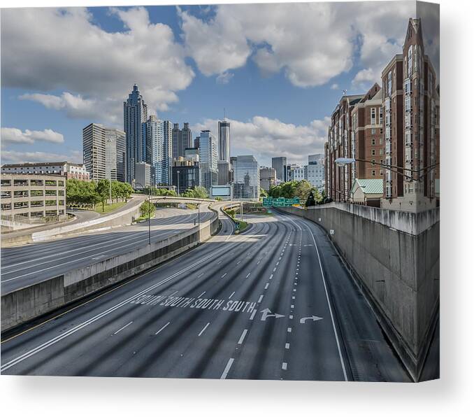 Downtown District Canvas Print featuring the photograph Atlanta Empty Highway During COVID-19 by Graphiknation