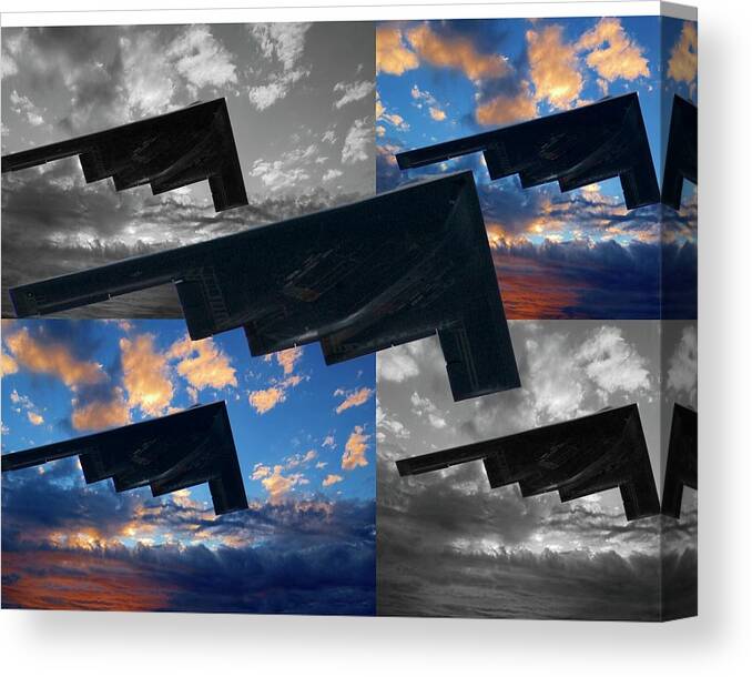 B-2 Stealth Bomber Photo Canvas Print featuring the mixed media B-2 stealth bomber Collage by Bob Pardue