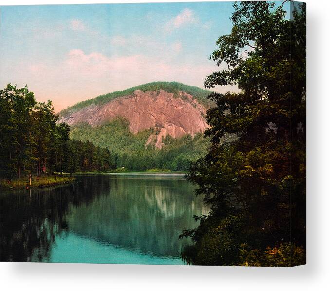 Baldface Mountain Canvas Print featuring the photograph BaldFace Mountain from Lake Fairfield - Sapphire NC - Circa 1902 Photochrom by War Is Hell Store