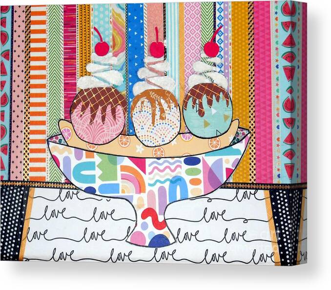 Ice Cream Canvas Print featuring the mixed media Banana Split Love by Jayne Somogy