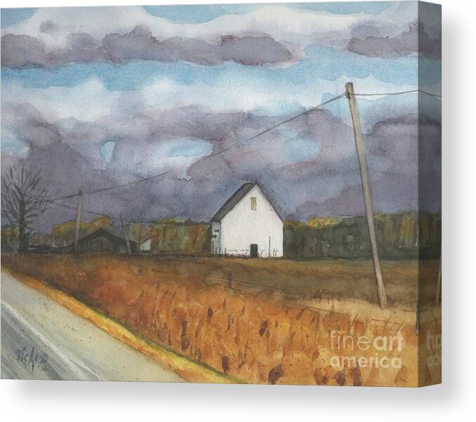 Barn Canvas Print featuring the painting Barn in Field by Vicki B Littell