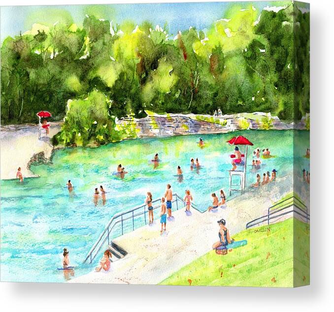 Barton Springs Canvas Print featuring the painting Barton Springs Pool by Carlin Blahnik CarlinArtWatercolor