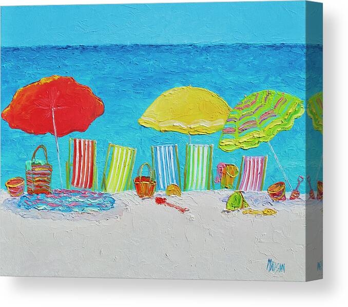 Beach Canvas Print featuring the painting Beach Painting - Deck Chairs by Jan Matson