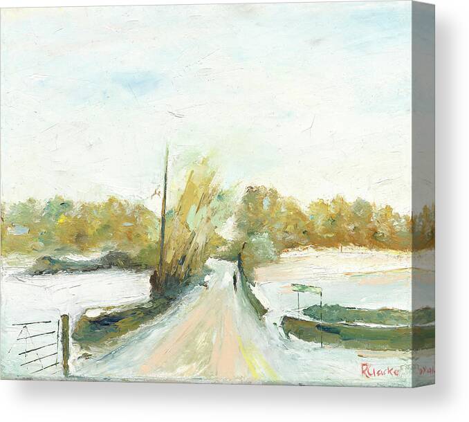 Snow Canvas Print featuring the painting Beach Road, Llantwit Major by Roger Clarke