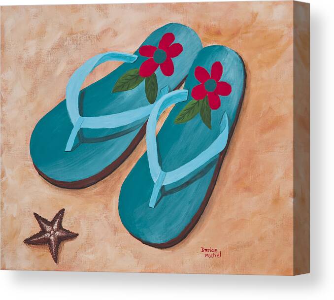 Landscape Canvas Print featuring the painting Beach Sandals 2 by Darice Machel McGuire