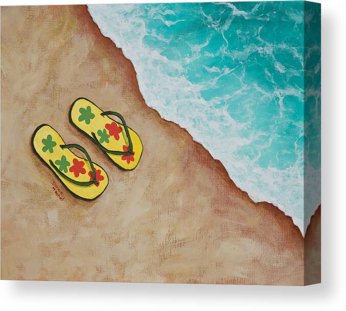 Landscape Canvas Print featuring the painting Beach Sandals 3 by Darice Machel McGuire