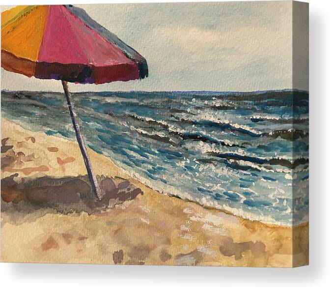 Beach Canvas Print featuring the painting Beach Umbrella by Larry Whitler