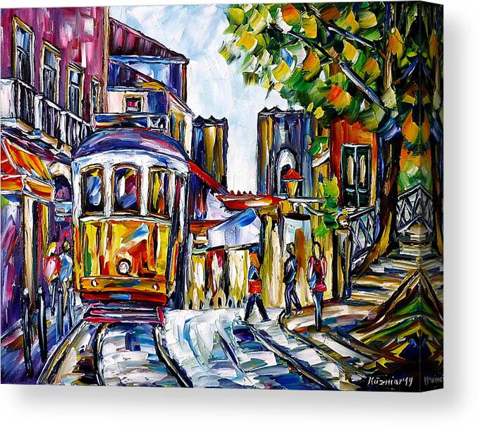 People In The City Canvas Print featuring the painting Beautiful Lisbon by Mirek Kuzniar