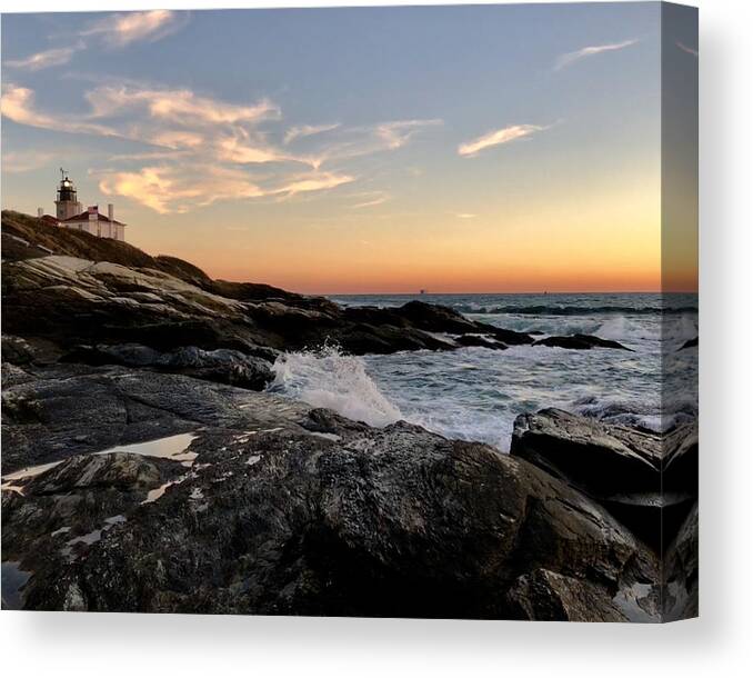 Lighthouse Canvas Print featuring the photograph Beavertail Light Sunset #1 by Mark Truman