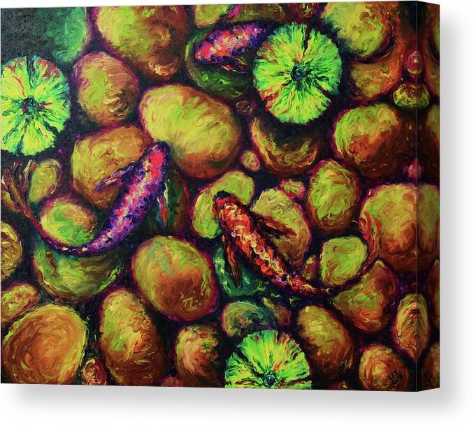 Koi Canvas Print featuring the painting Big Rock Pond by Elizabeth Cox