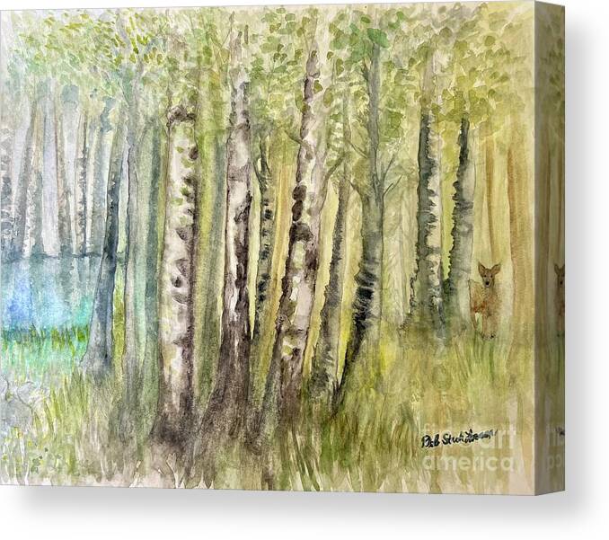 Birch Trees Canvas Print featuring the painting Birch Forest Visitor by Deb Stroh-Larson