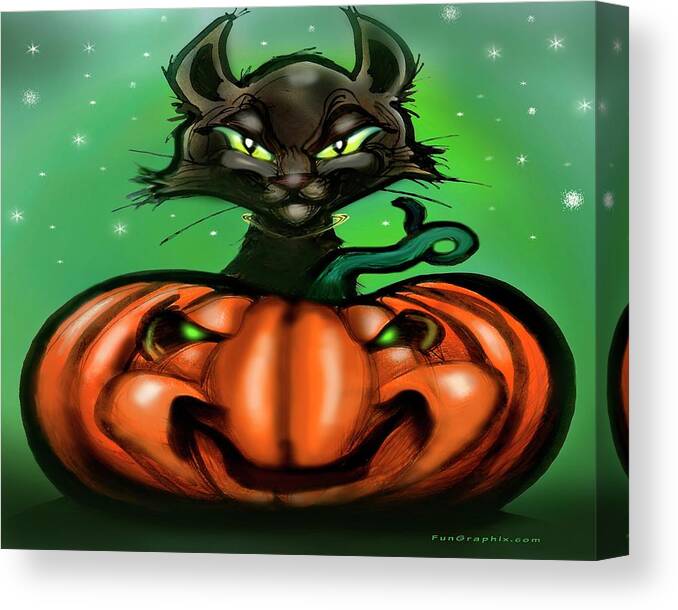 Halloween Canvas Print featuring the digital art Black Cat n Pumpkin by Kevin Middleton