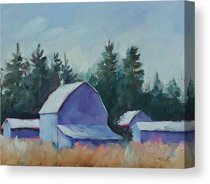 Farm Canvas Print featuring the painting Blue Barns by Sheila Romard