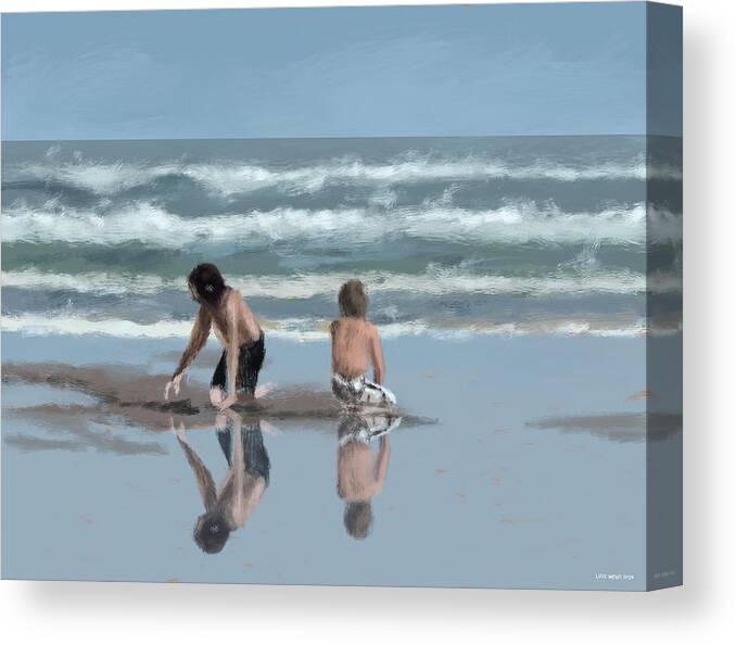 Beach Canvas Print featuring the digital art Boys In The Sand by Larry Whitler