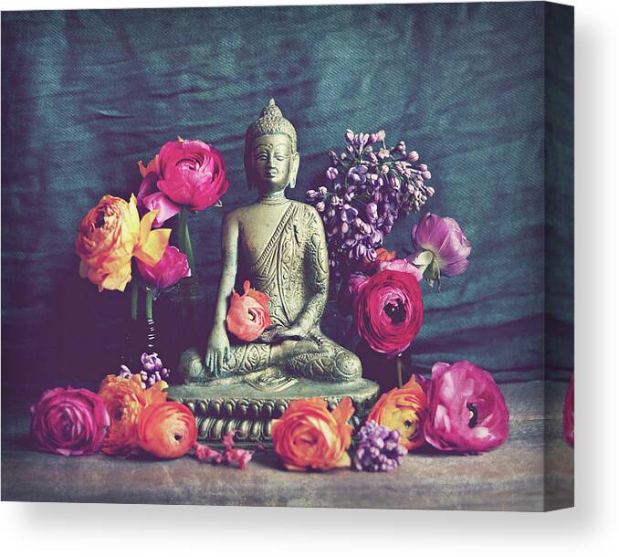 Buddha Art Canvas Print featuring the photograph Buddha Offering by Lupen Grainne