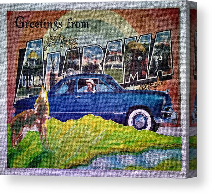 Dixie Road Trips Canvas Print featuring the digital art Dixie Road Trips / Alabama by David Squibb