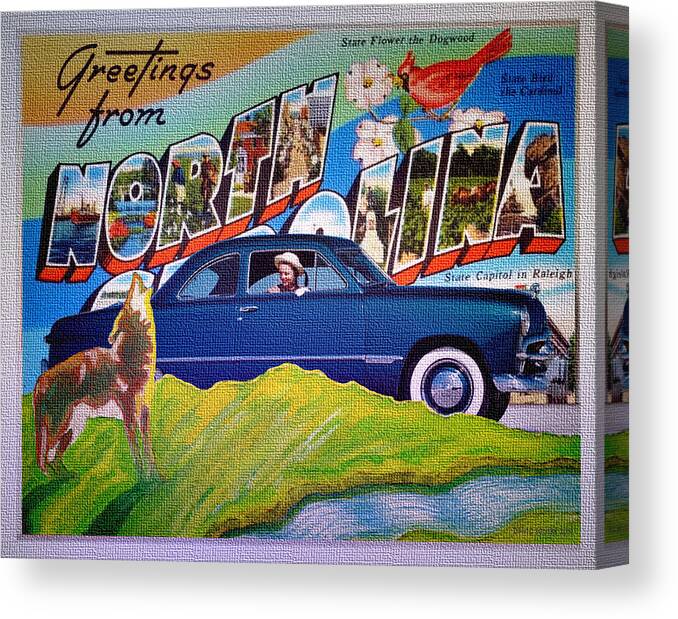 Dixie Road Trips Canvas Print featuring the digital art Dixie Road Trips / North Carolina by David Squibb