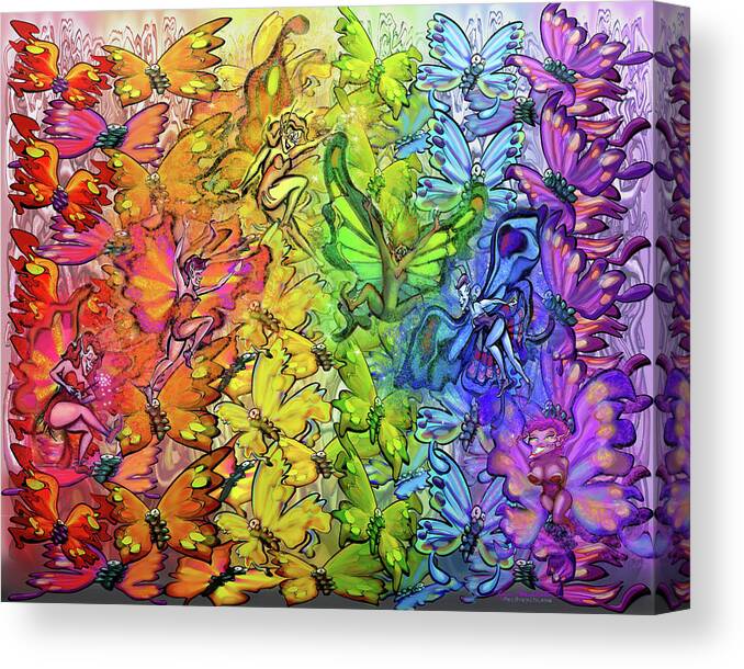 Butterfly Canvas Print featuring the digital art Butterflies Faeries Rainbow by Kevin Middleton