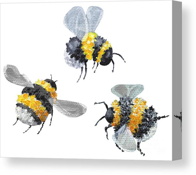 Bee Canvas Print featuring the painting Buzzing Bees - Bumblebees by Annie Troe