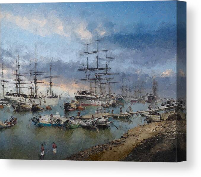 Sailing Ship Canvas Print featuring the digital art Calcutta in the age of sail by Geir Rosset