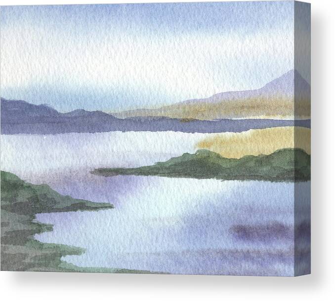 Calm Canvas Print featuring the painting Calm Dreamy Landscape Peaceful Lake Shore Quiet Meditative Nature IV by Irina Sztukowski