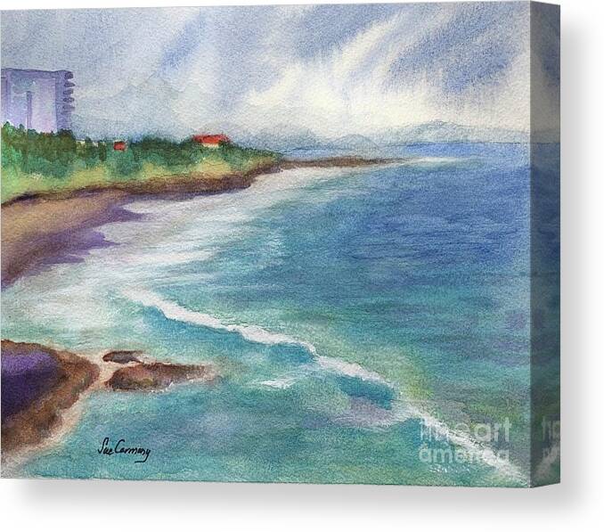 Sea Canvas Print featuring the painting Calming Coastline by Sue Carmony