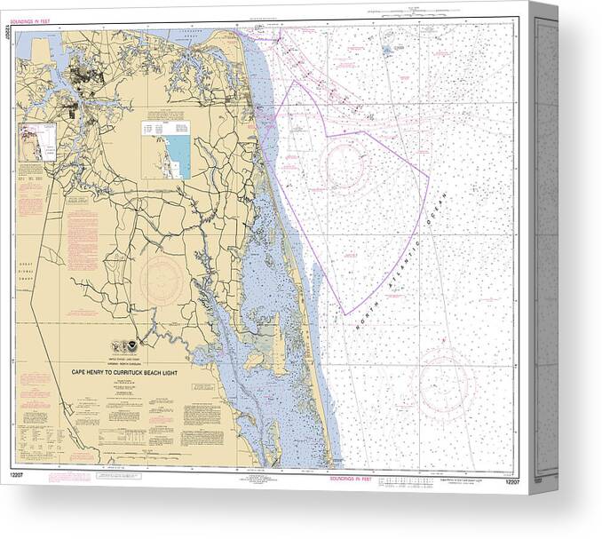 Cape Henry To Currituck Beach Light Canvas Print featuring the digital art Cape Henry to Currituck Beach Light, NOAA Chart 12207 by Nautical Chartworks