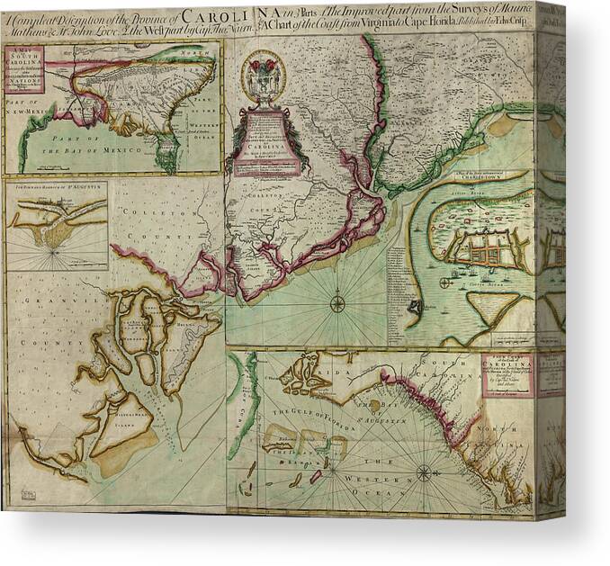 Maps Canvas Print featuring the drawing Carolinas in 1711 by Vintage Maps