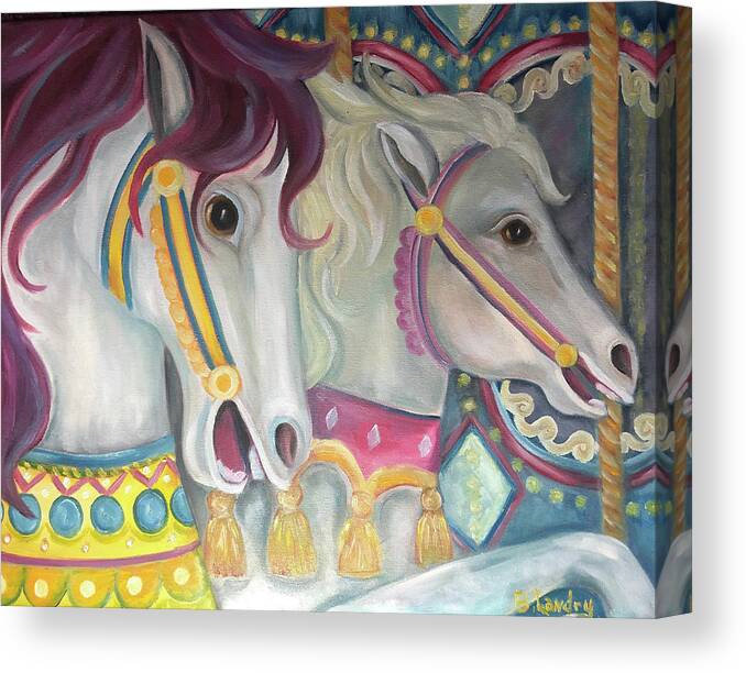 Carnaval Canvas Print featuring the painting Carousel Horses by Barbara Landry