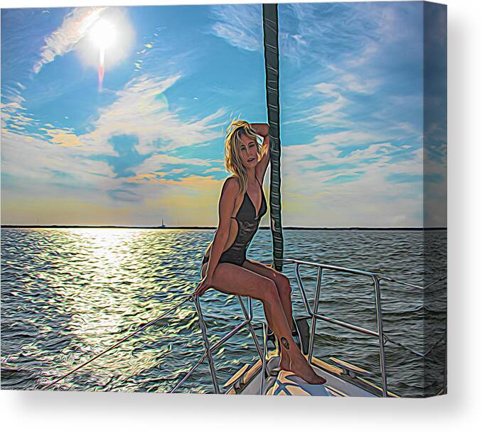 Blonde Canvas Print featuring the photograph Carrie on a Yacht by Alan Goldberg