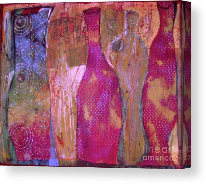  Canvas Print featuring the painting Ceramic Bottles by Cherie Salerno