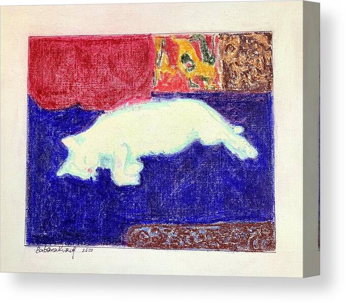 White Cat Canvas Print featuring the pastel Charlie on pillows by Barbara Anna Knauf