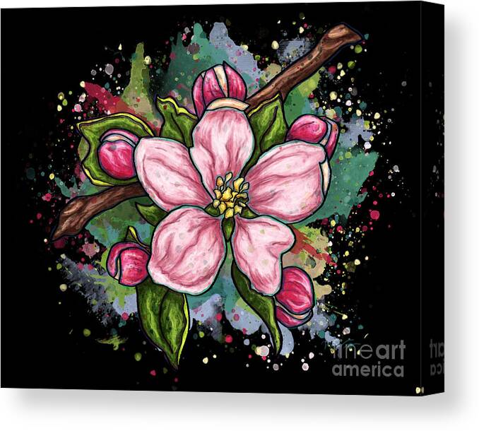 Flower Canvas Print featuring the painting Cherry blossom painting on black background, pink flower art by Nadia CHEVREL