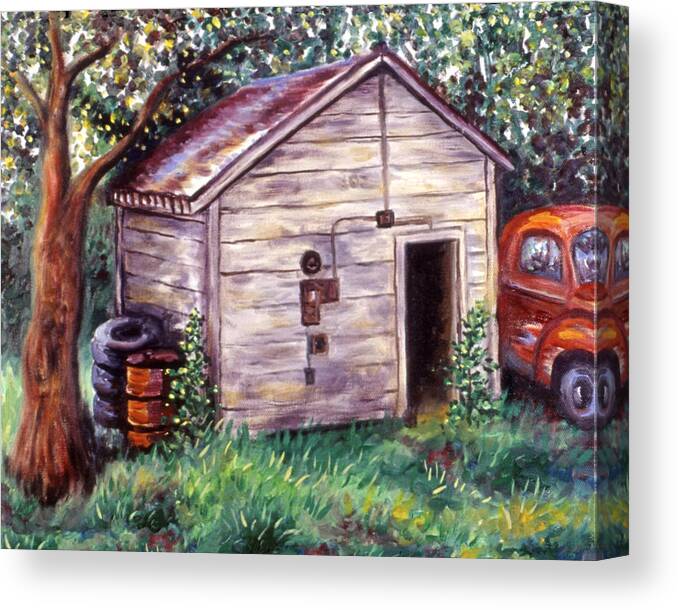 Shed Canvas Print featuring the painting Chester's Treasures by Linda Mears