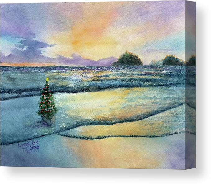 Ocean Canvas Print featuring the painting Christmas on the Beach by Wendy Keeney-Kennicutt