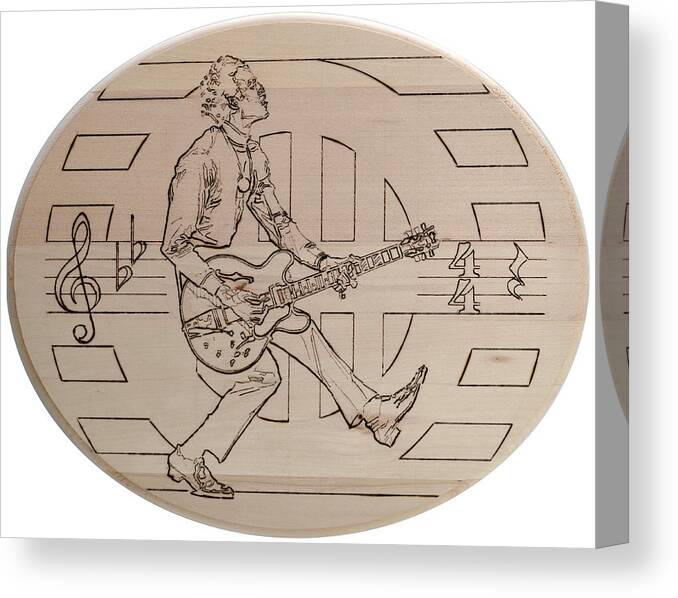 Pyrography Canvas Print featuring the pyrography Chuck Berry - Viva Viva Rock 'N' Roll by Sean Connolly