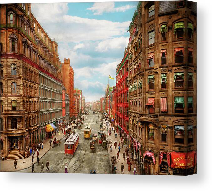 Rochester Canvas Print featuring the photograph City - Rochester NY - Downtown Rochester 1904 by Mike Savad