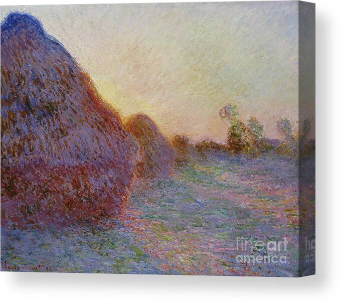 French Canvas Print featuring the painting Claude Monet, Haystacks by Claude Monet