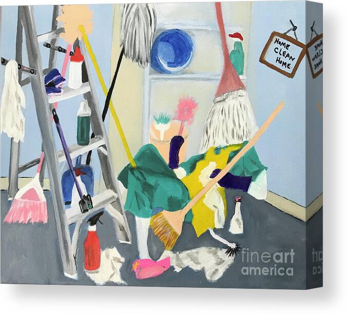 Cleaning Day During Covid Canvas Print featuring the painting Cleaning Day by Theresa Honeycheck
