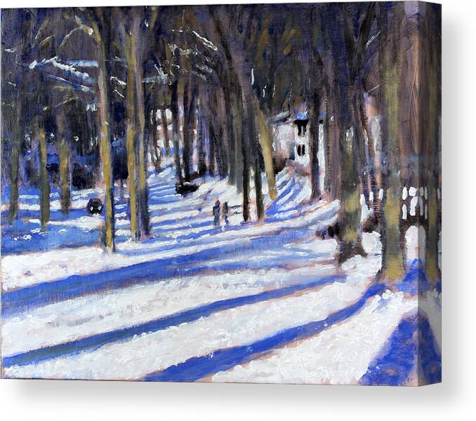Snowy Day Canvas Print featuring the painting Clear and Cold by David Zimmerman
