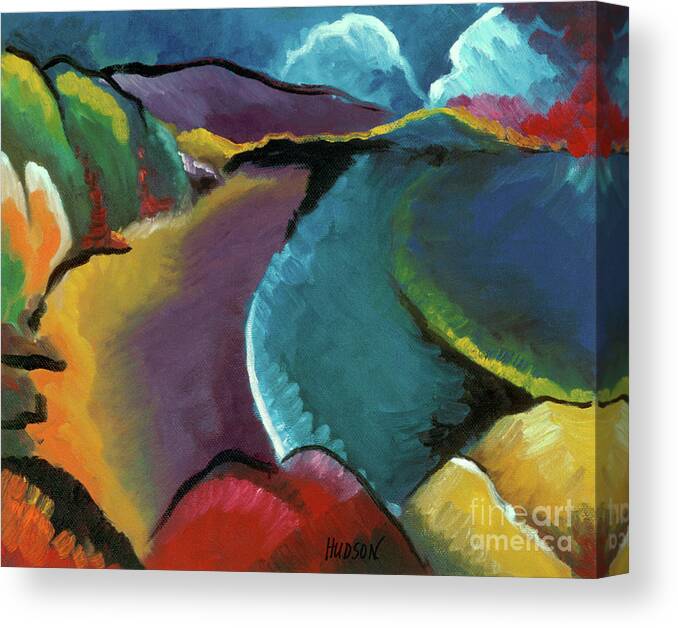 Colorful Canvas Print featuring the painting colorful landscape painting - Rocky Beach by Sharon Hudson