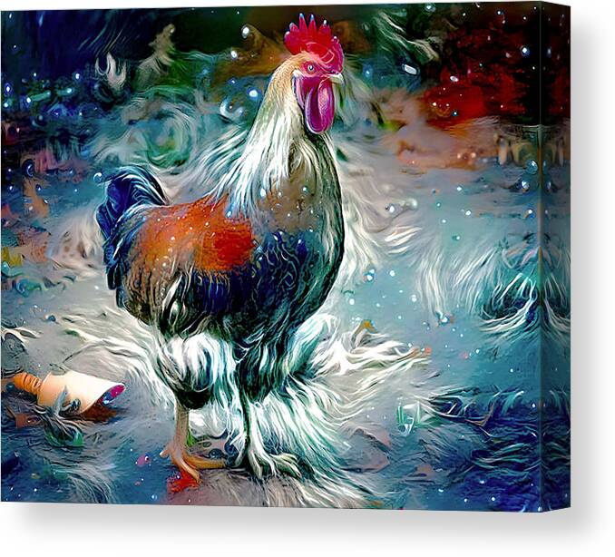 Rooster Canvas Print featuring the mixed media Colorful Rooster Art by Debra Kewley