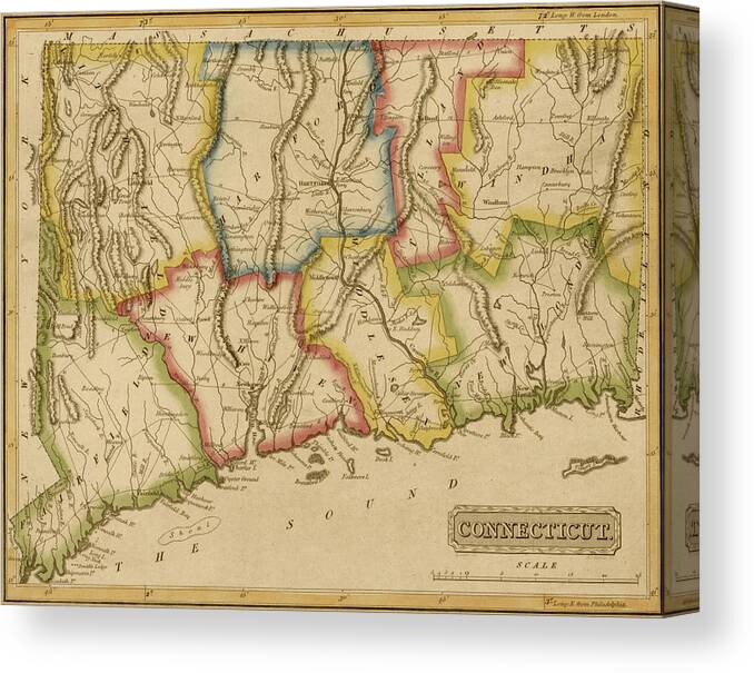 Connecticut Canvas Print featuring the drawing Connecticut 1817 by Vintage Maps