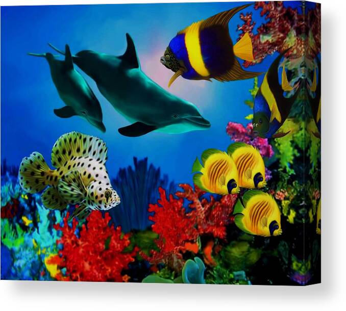Coral Reef Canvas Print featuring the mixed media Corals and Fish by Anthony Seeker