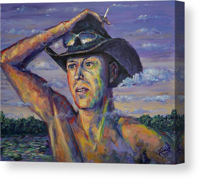 Acrylic Canvas Print featuring the painting Cowboy Contemplating Horsepower by Robert FERD Frank