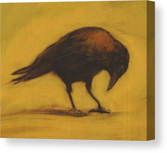 Crow Canvas Print featuring the painting Crow 11 cropped version by David Ladmore