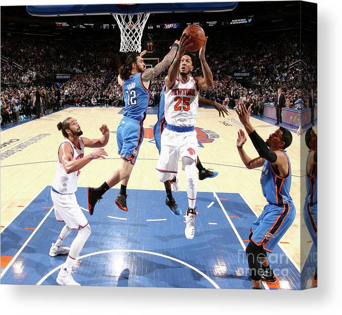 Derrick Rose Canvas Print featuring the photograph Derrick Rose and Steven Adams by Nathaniel S. Butler