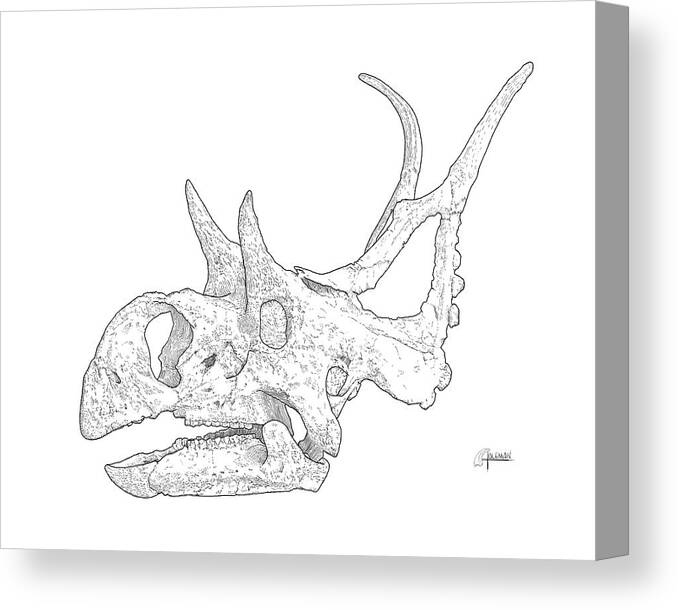 Diabloceratops Canvas Print featuring the digital art Diabloceratops BW by Rick Adleman