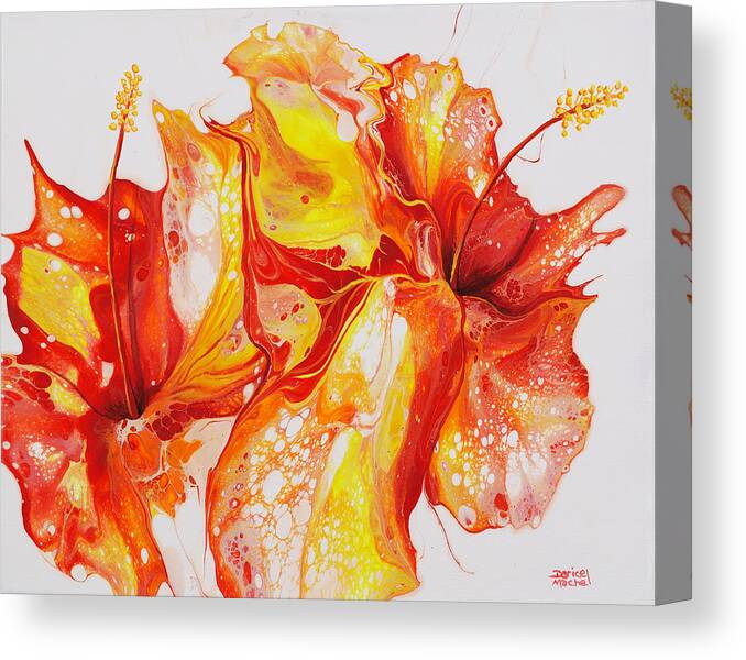 Flower Canvas Print featuring the painting Double Red and Yellow Hibiscus by Darice Machel McGuire