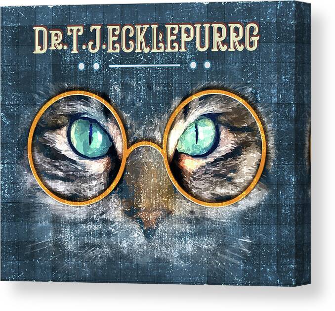 Dr Tj Ecklepurrg Canvas Print featuring the mixed media Dr. T. J. Ecklepurrg is watching you - Dr. T.J Eckleburg - The Great Gatsby - Cat with glasses 01 by Studio Grafiikka